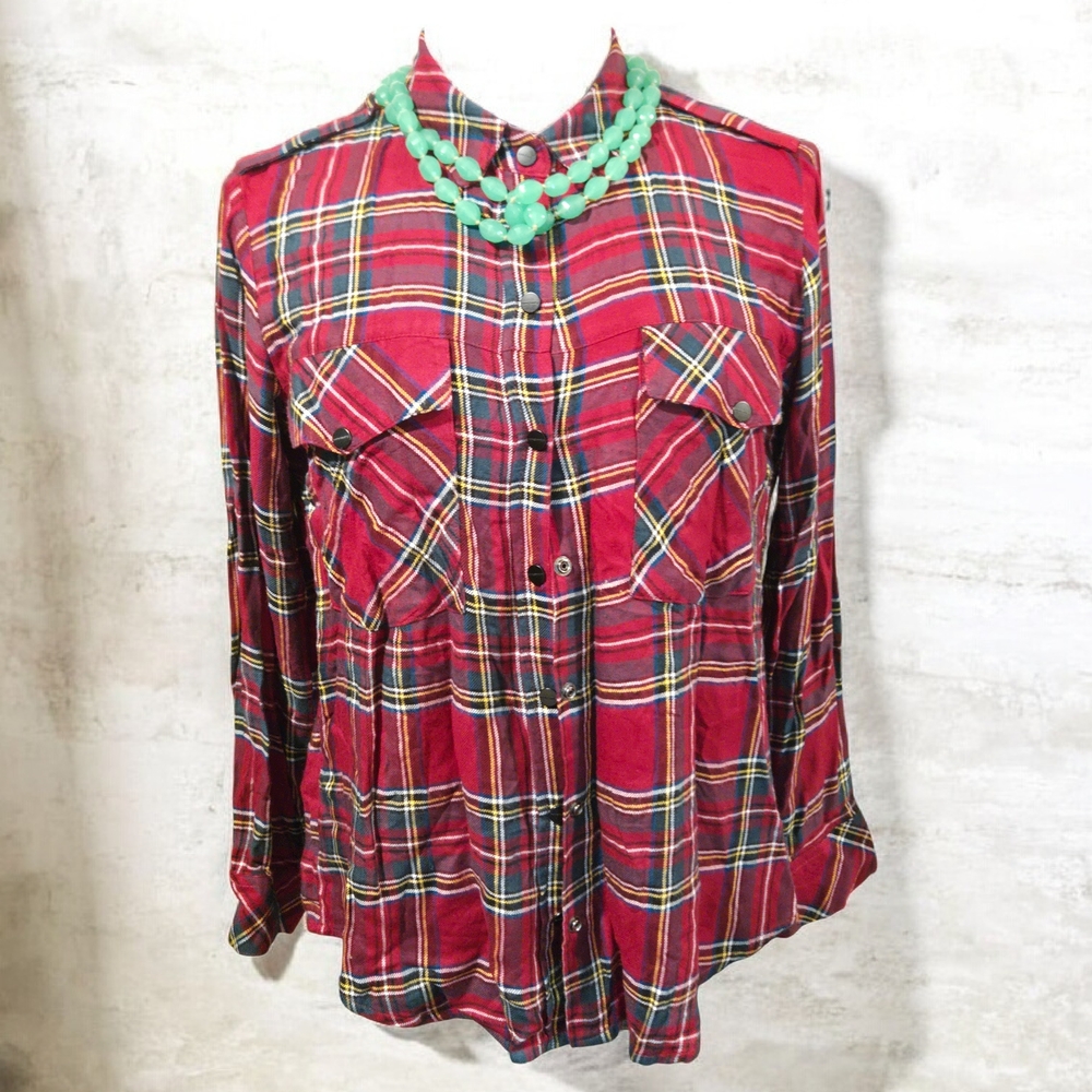 Sanctuary Red Plaid Button-Down Tartan Shirt Size S